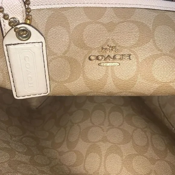 Coach Faux Leather Reversible City Tote in Chalk/Brown Signature Logo - Picture 2 of 4